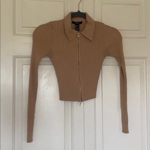 Ribbed cropped zip up sweater